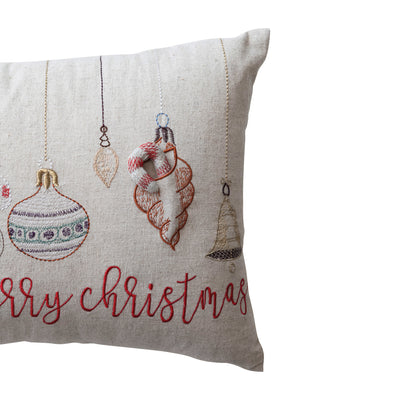 Cotton & Linen Lumbar Pillow with Ornaments