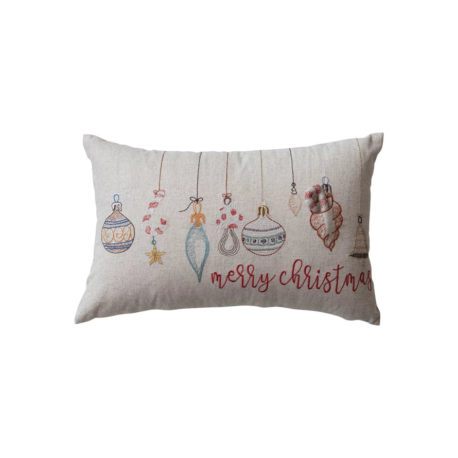 Cotton & Linen Lumbar Pillow with Ornaments