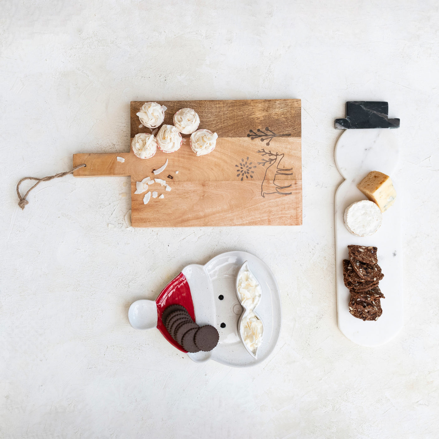 Marble Snowman Shaped Cheese/Cutting Board, White & Black