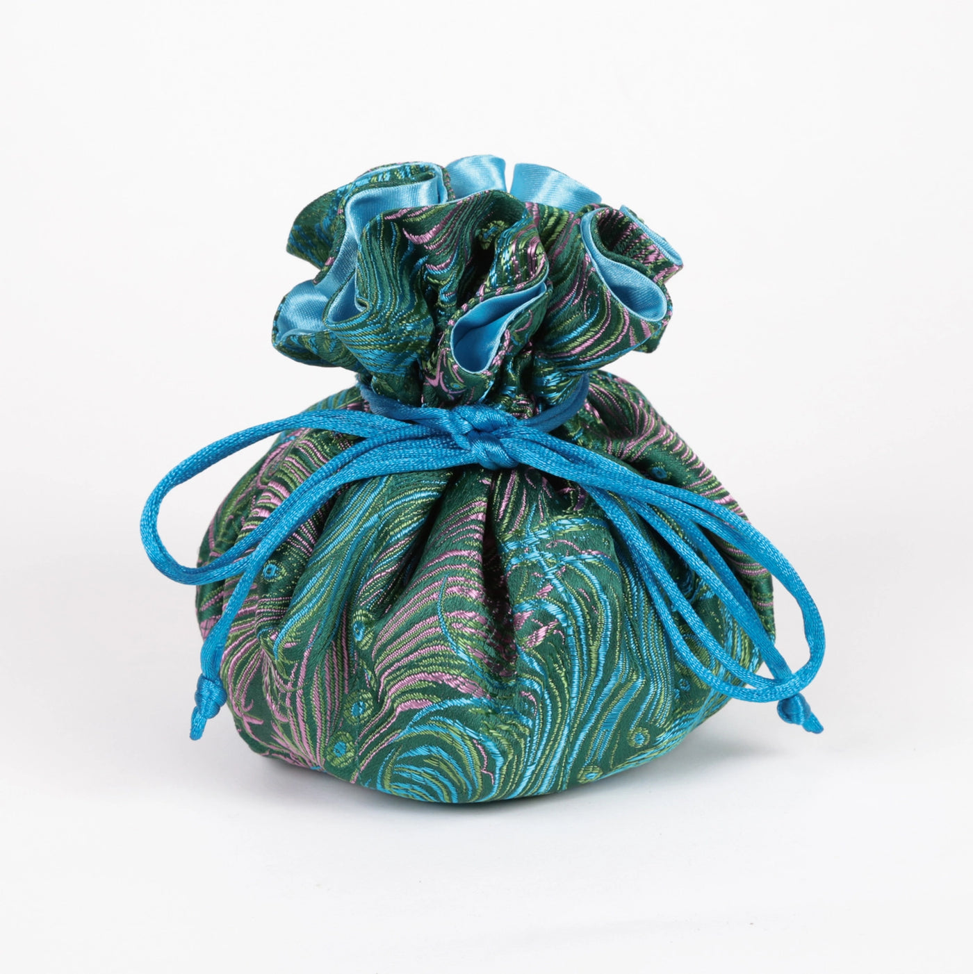 Peacock Feather Brocade Jewelry Pouch