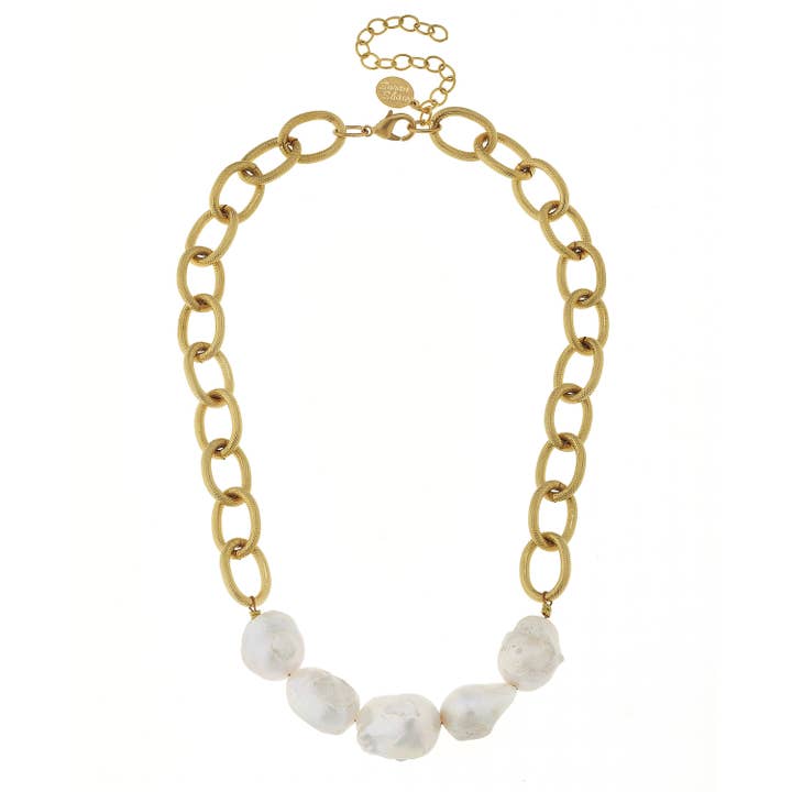 Large Genuine Freshwater Pearl On Gold Chain Necklace