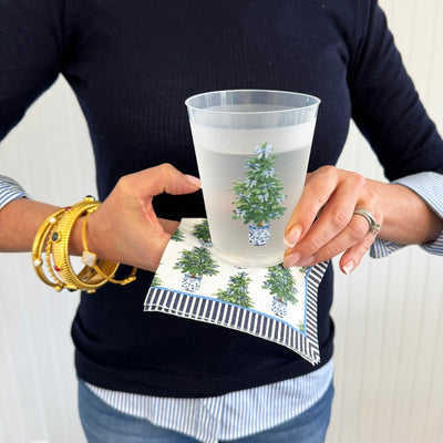 16 oz Shatterproof Cups | Set of 8 | Blue Bow Christmas Tree