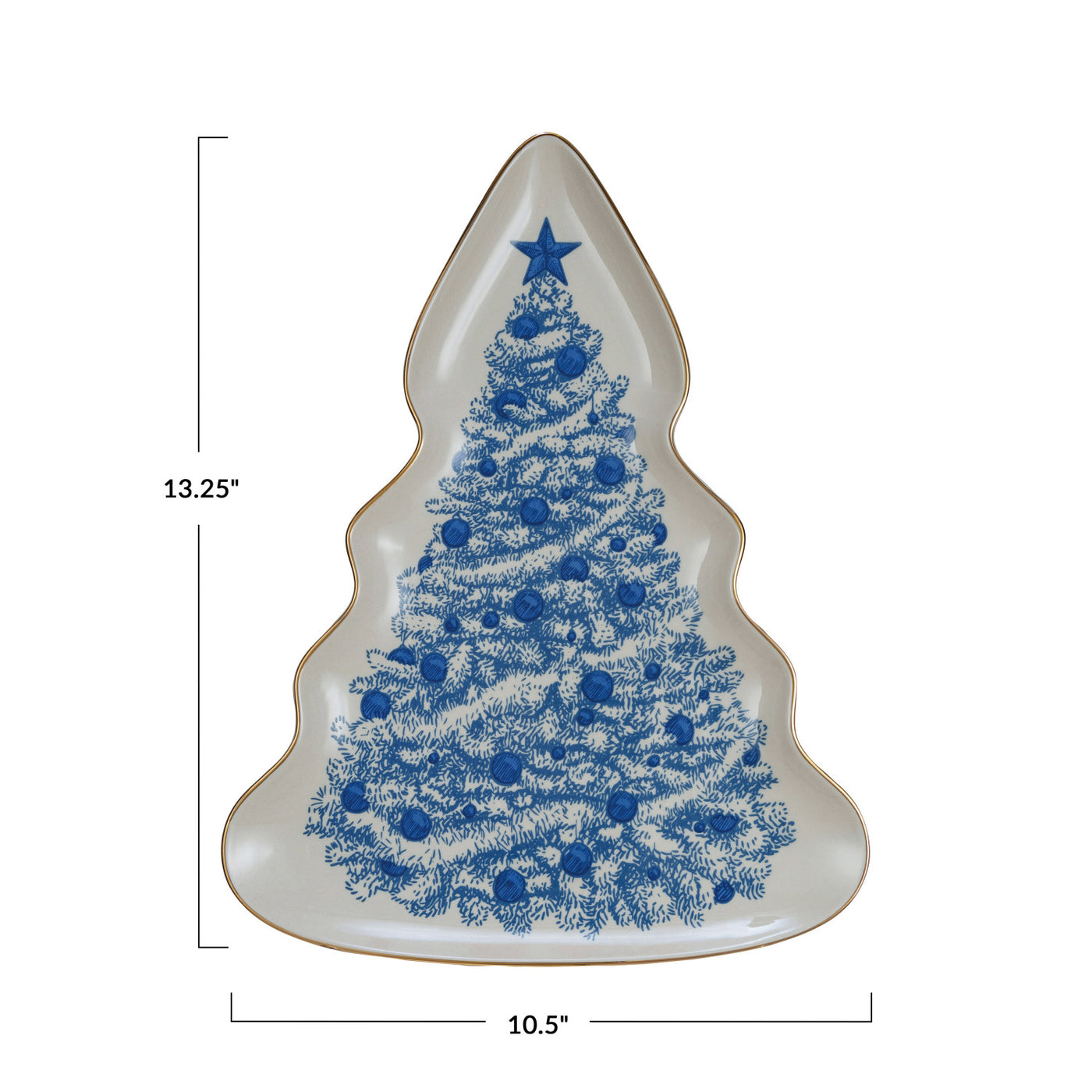 Stoneware Christmas Tree Serving Plate w/ Gold Rim