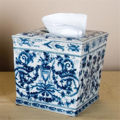 Blue and White French Fleur Porcelain Tissue Box