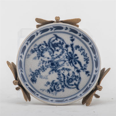 Handmade Blue and White French Fleur Dish with Bronze