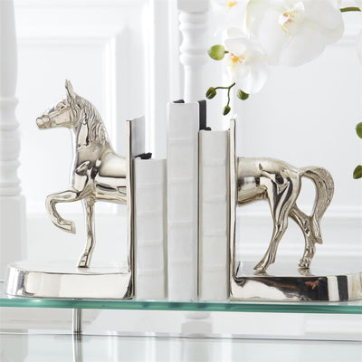 Polished Silver Metal Horse Bookends