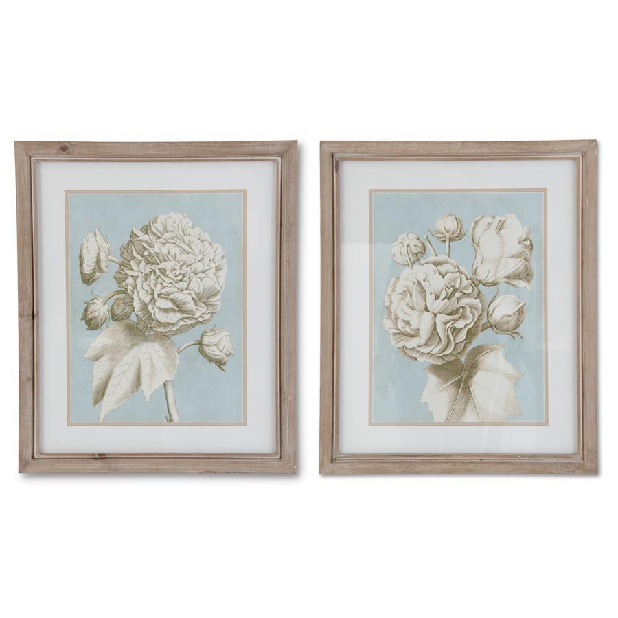 Assort Blue & Tan Framed Peony Floral Prints