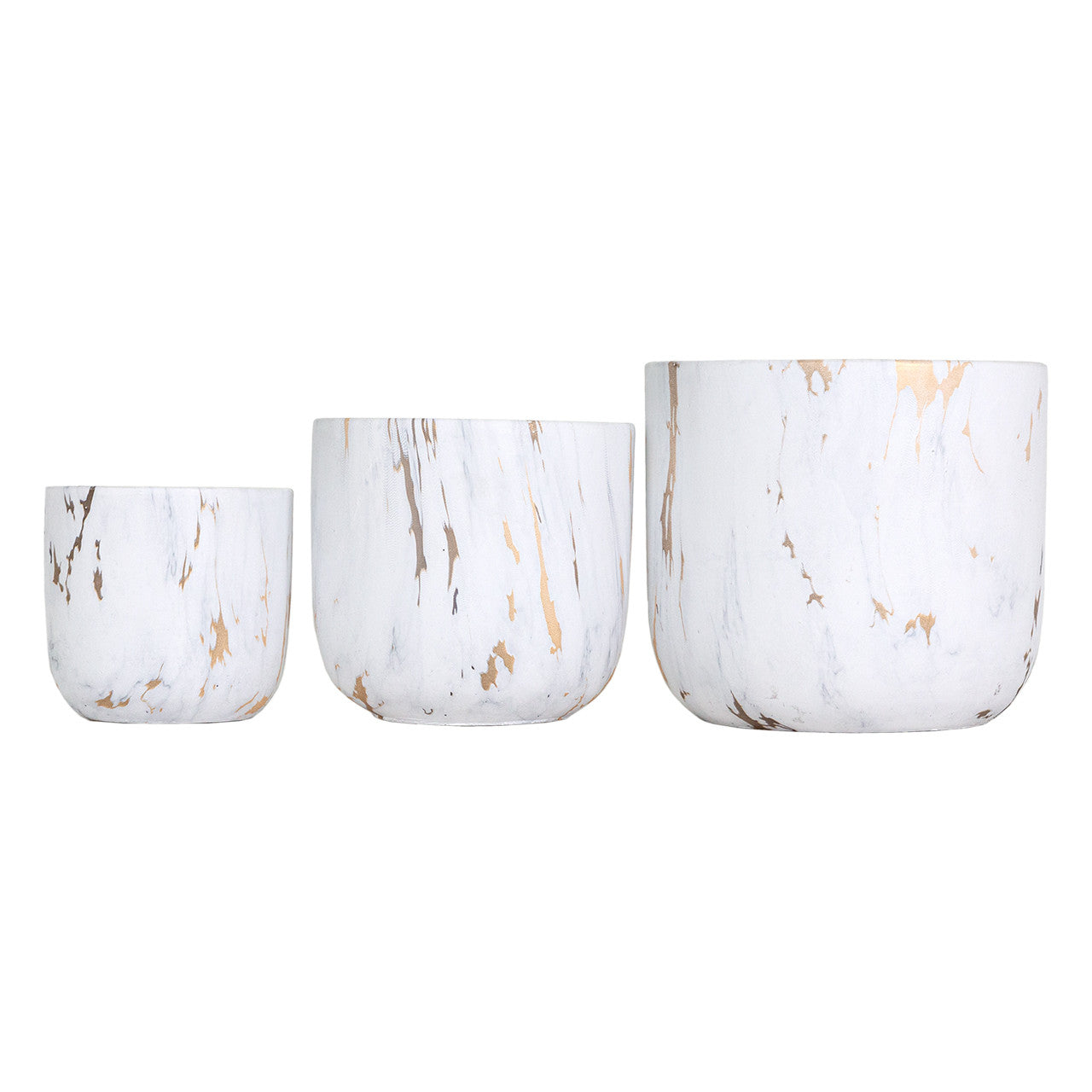 White and Gold Marble Look Ceramic Planter