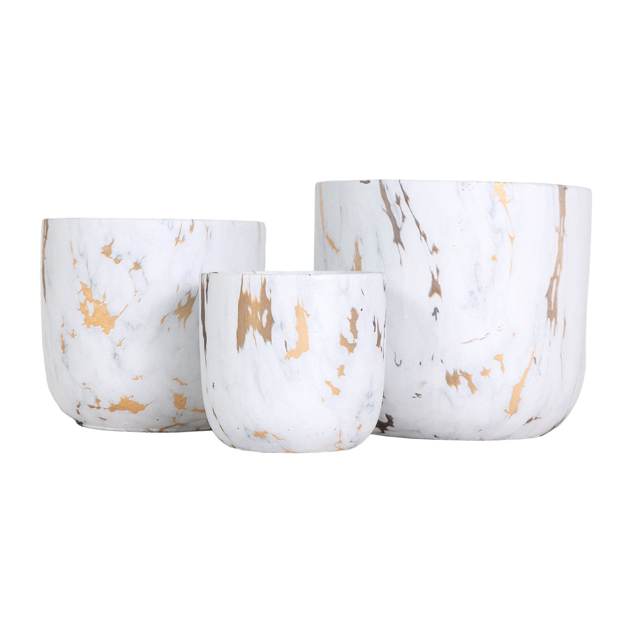 White and Gold Marble Look Ceramic Planter