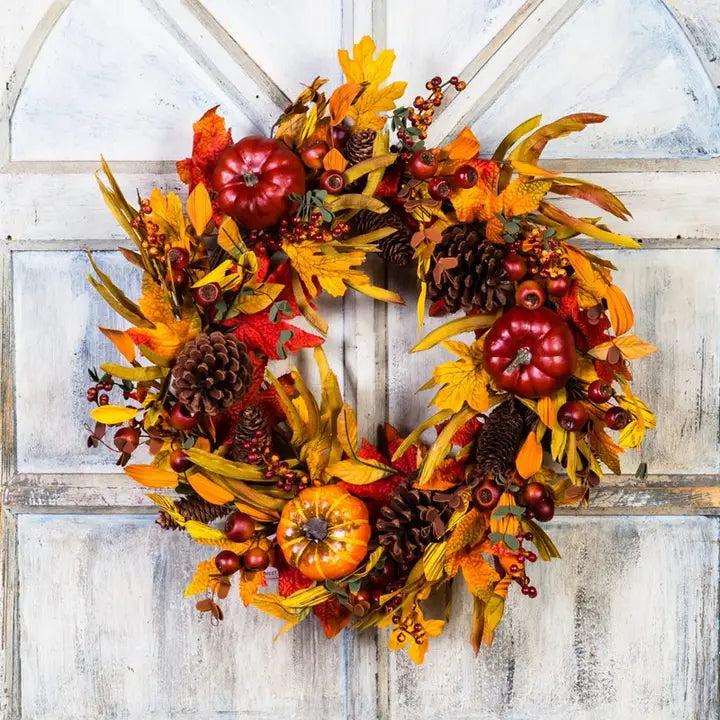 22" Mixed Fall Wreath with Pumpkins