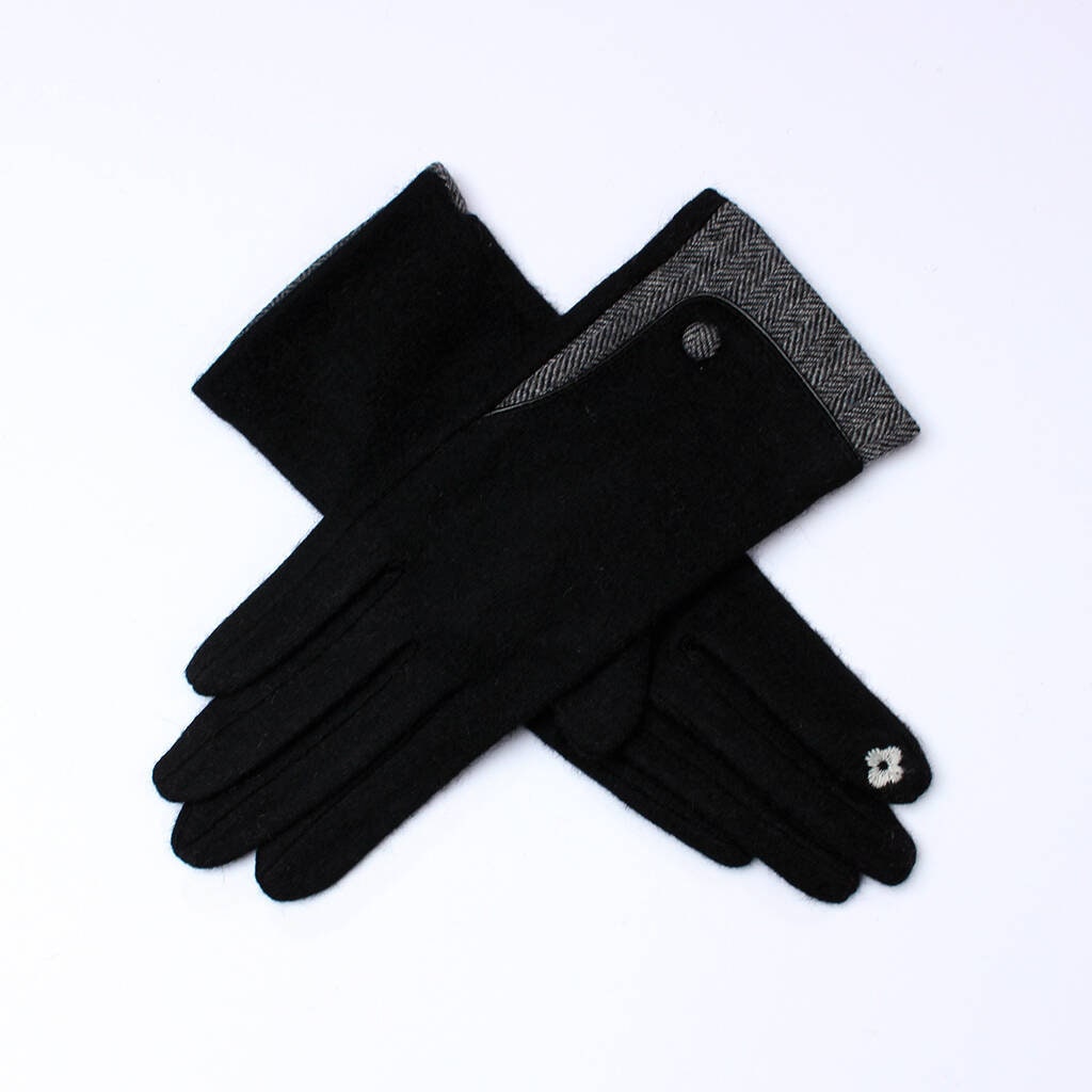 Merino Wool Gloves with Herringbone Cuff