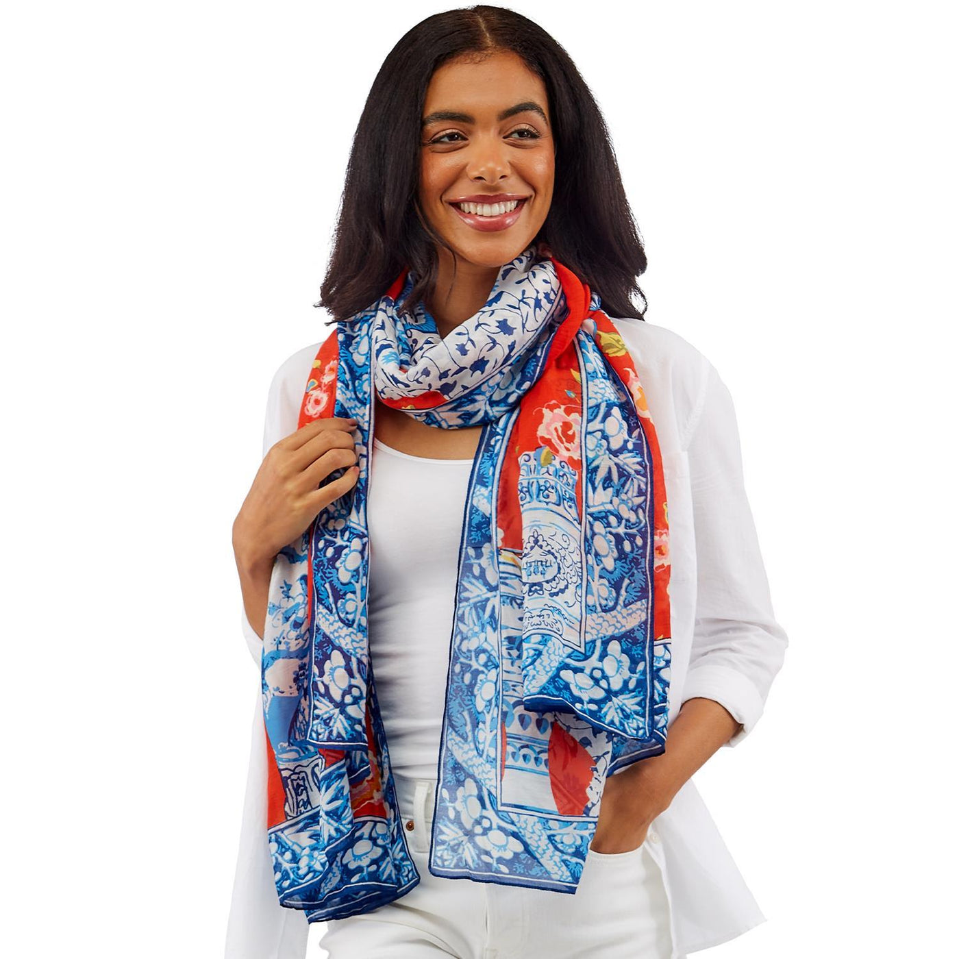 Red & Blue Chinoiserie Scarf