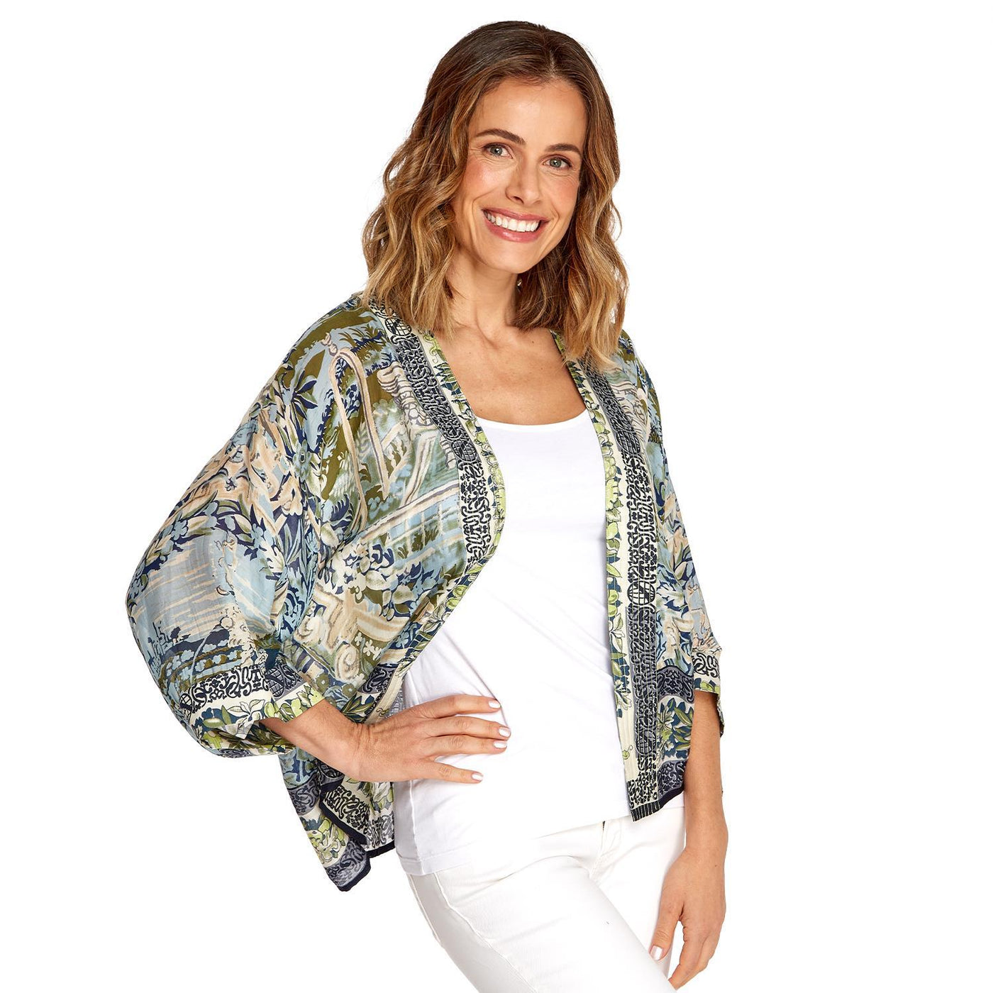 Tapestry Sea Print Short Kimono