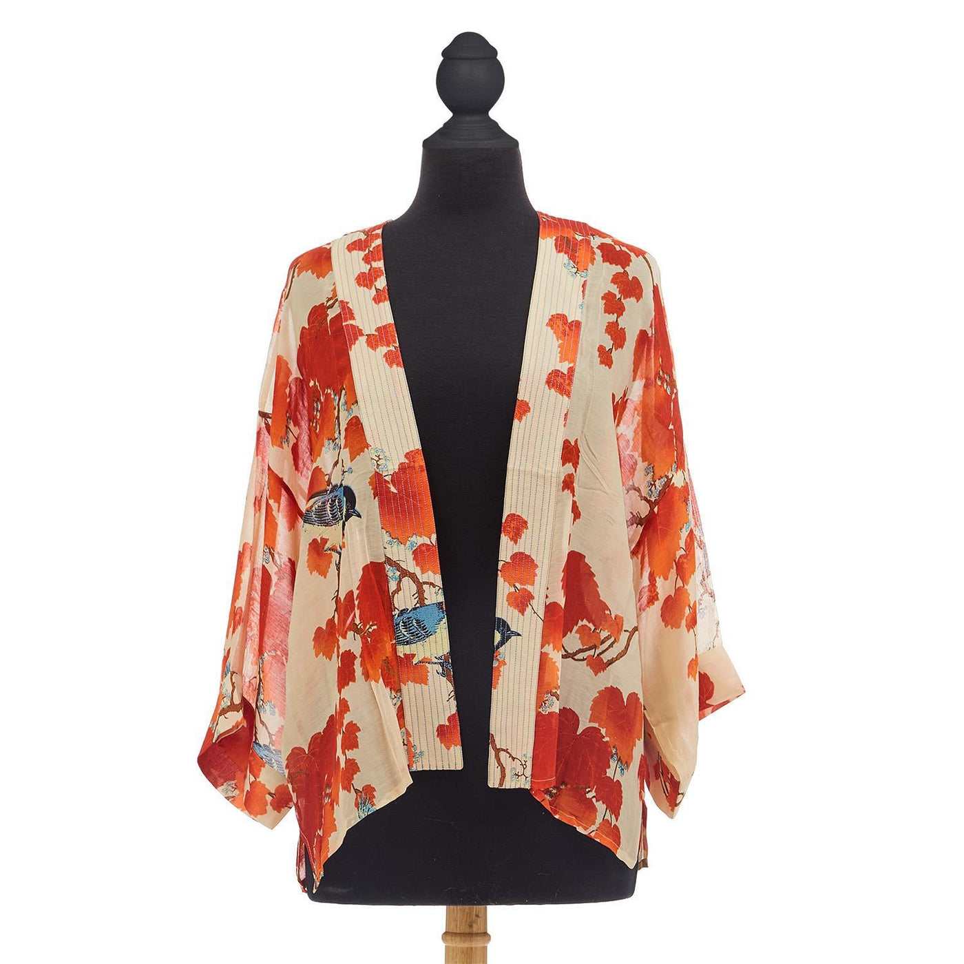 Blossom Branch Print Red Short Kimono - Viscose/Modal - Designed By One Hundred Stars