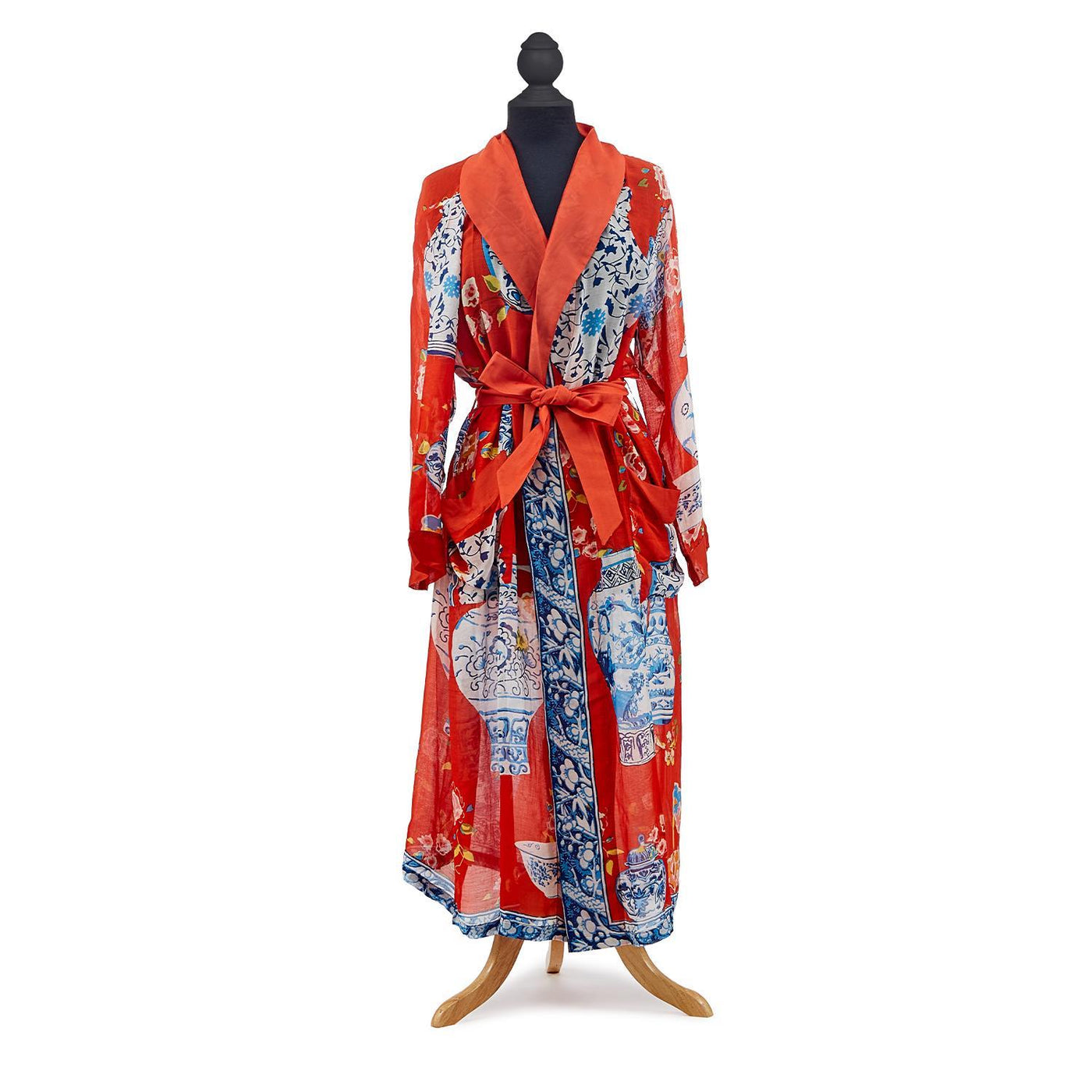 Blue Chinoiserie & Red Gown Kimono