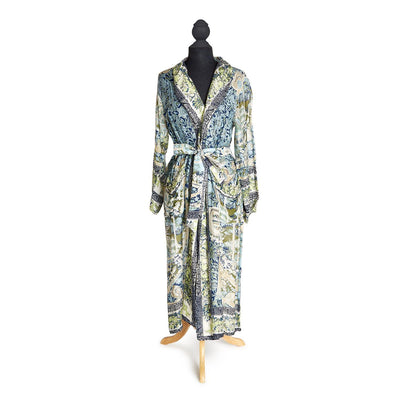 Tapestry Sea Print Robe Gown with Removable Waist Tie Closure -Viscose/Modal - Designed by One Hundred Stars