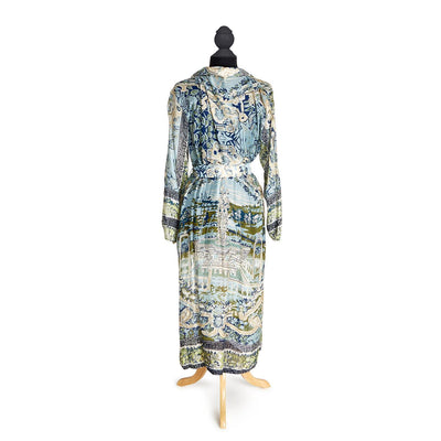 Tapestry Sea Print Robe Gown with Removable Waist Tie Closure -Viscose/Modal - Designed by One Hundred Stars