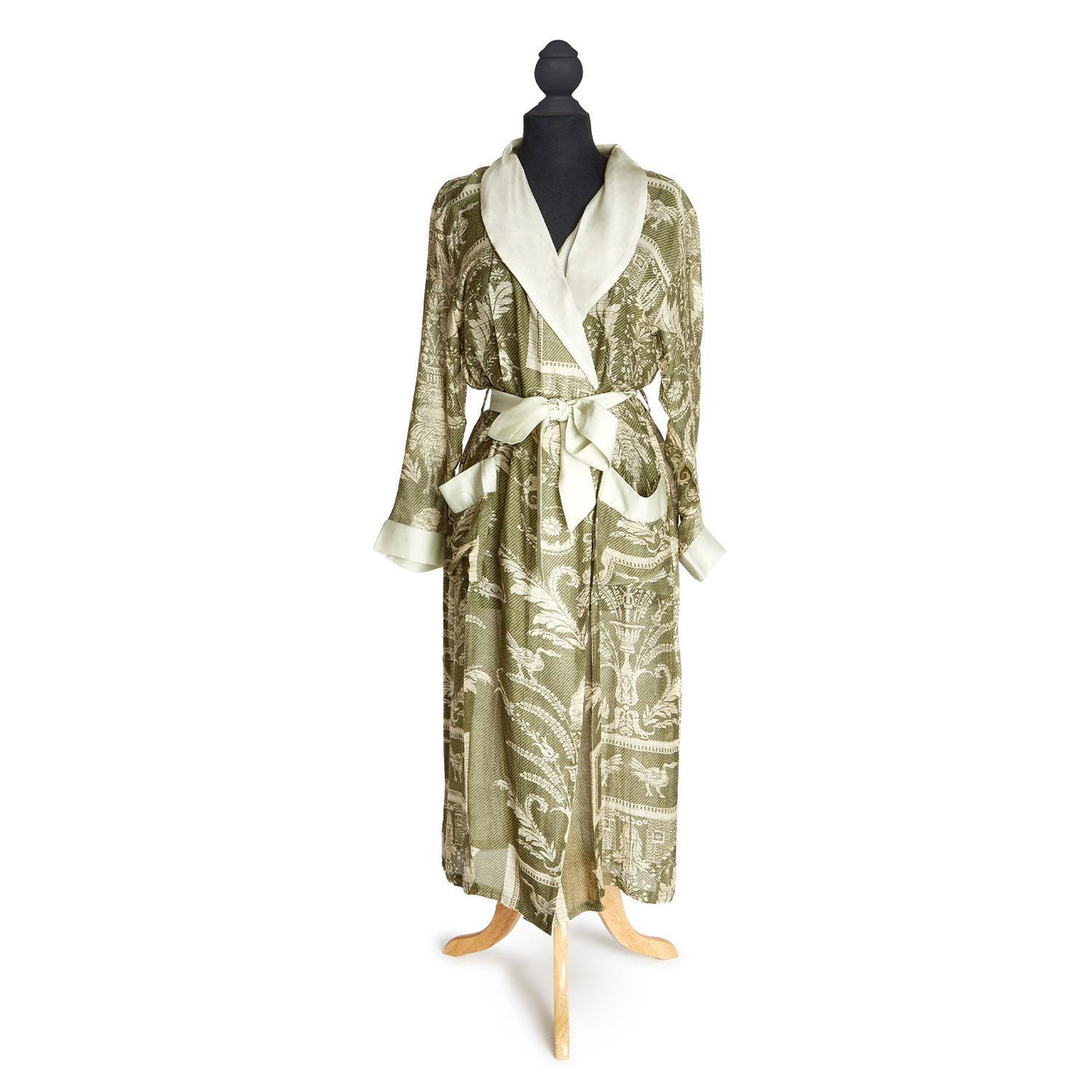 Vintage Damask Sage Robe Gown with Removable Waist Tie Closure -Viscose/Modal - Designed by One Hundred Stars