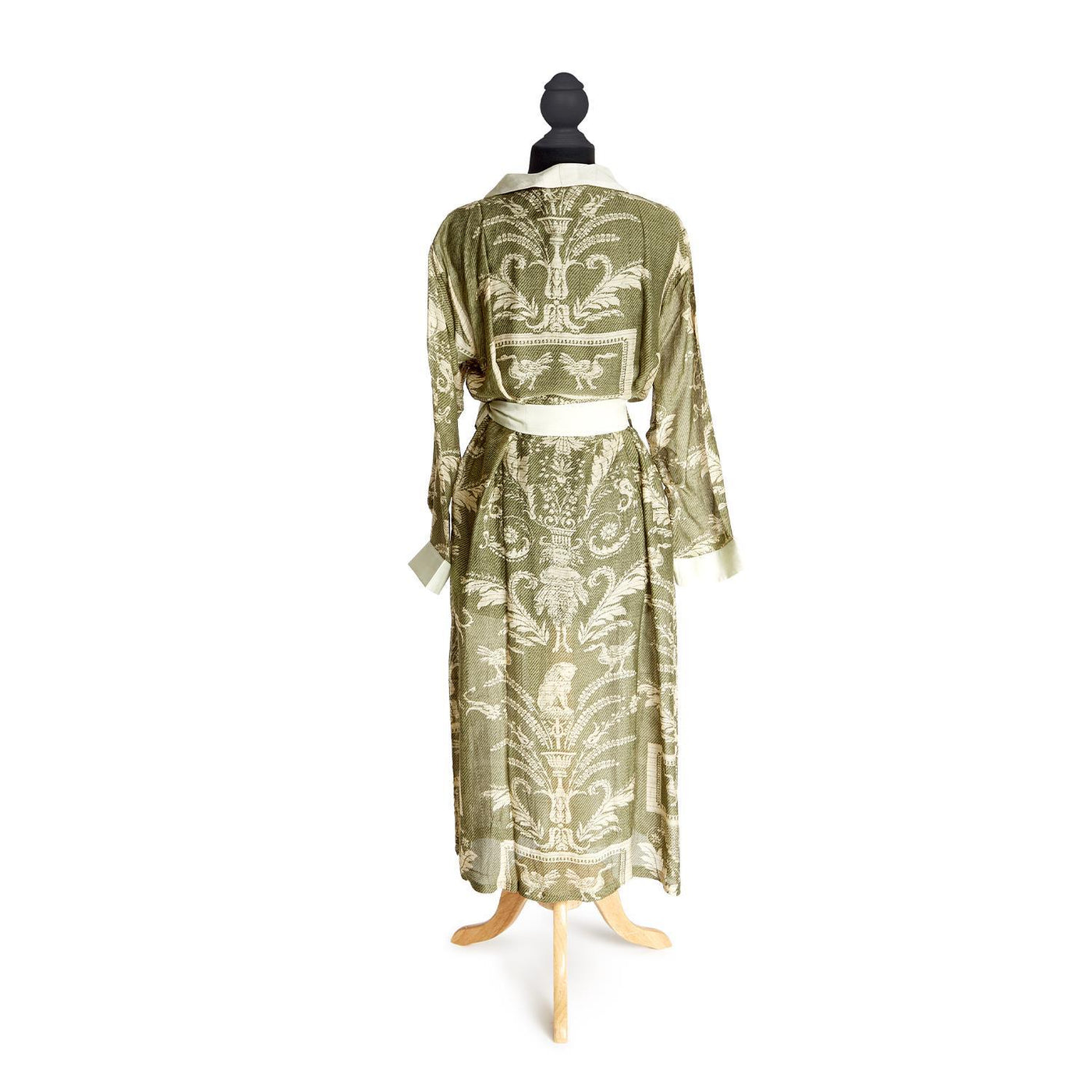 Vintage Damask Sage Robe Gown with Removable Waist Tie Closure -Viscose/Modal - Designed by One Hundred Stars