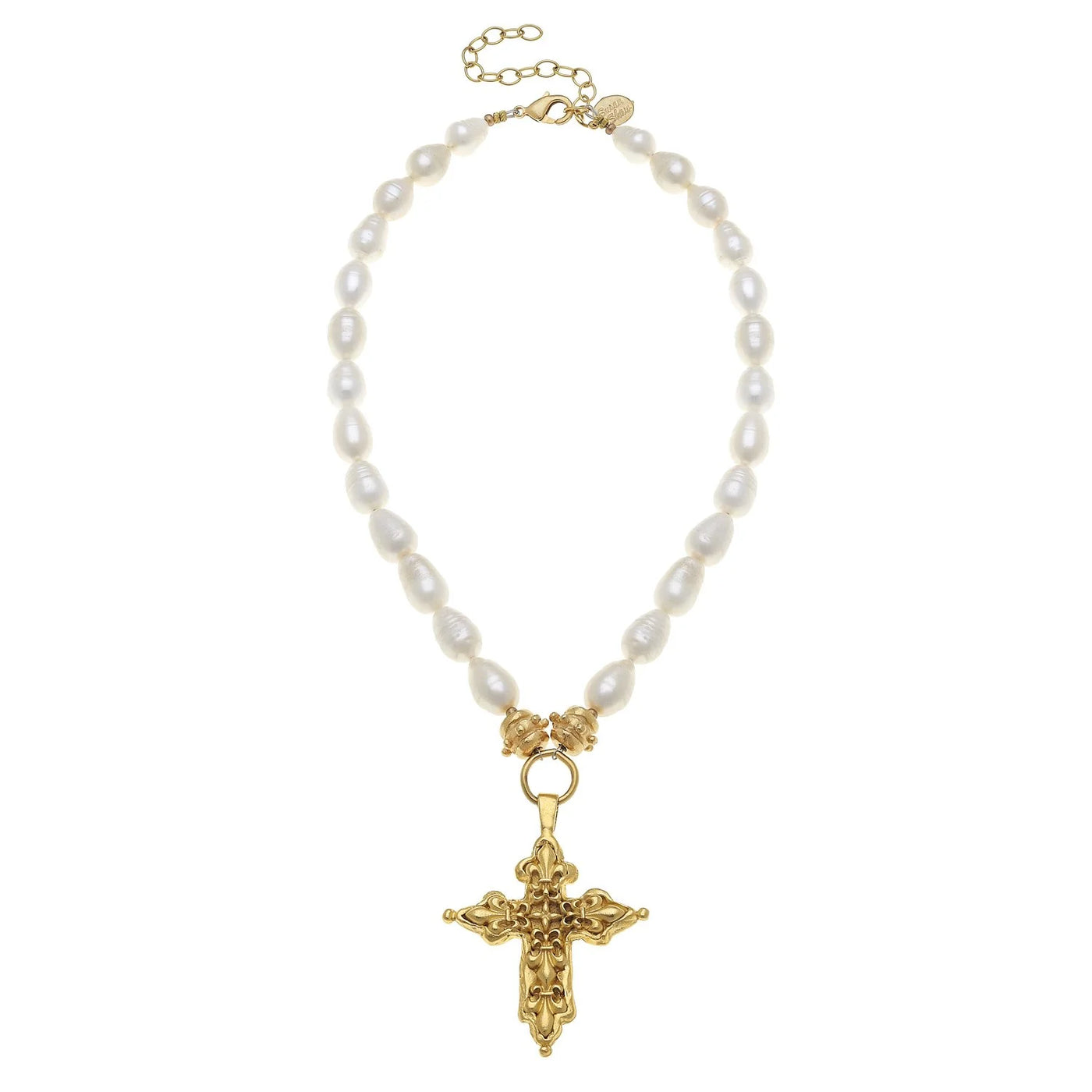 Fleur Cross and Pearl Necklace