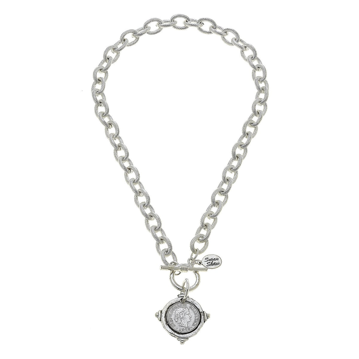 Hand-cast Silver Coin Toggle Necklace