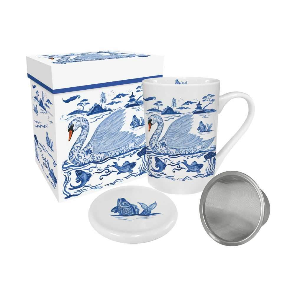 Empress' Swan Gift-Boxed Tea Mug with Lid & Strainer