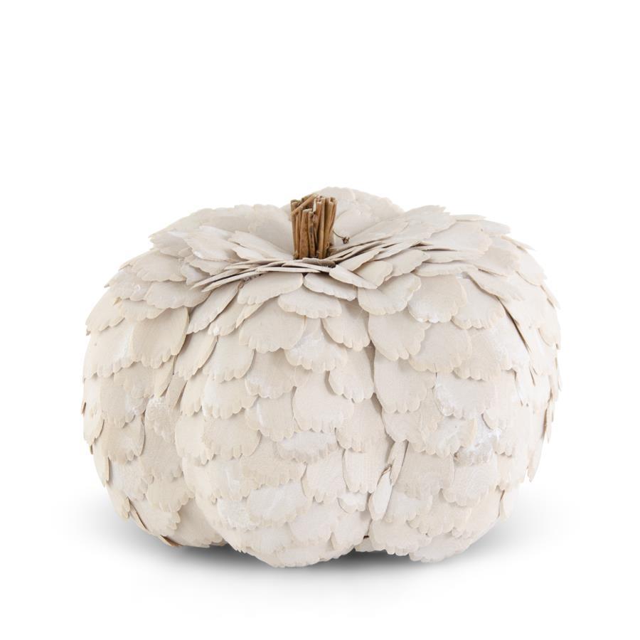 White Scalloped Wood Chip Pumpkin