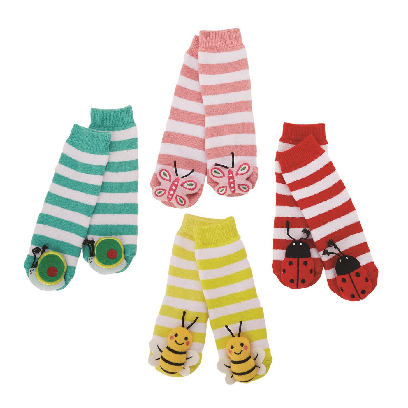 Bugs Life Insect Footsie Rattle Socks Assorted 4 Designs: Lady Bug, Butterfly, Bee, Snail (fits up to 24 months) - Cotton/Polyester/Spandex