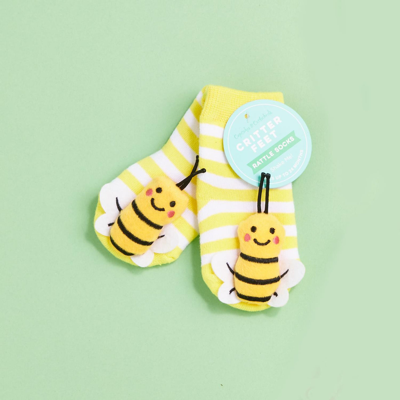 Bugs Life Insect Footsie Rattle Socks Assorted 4 Designs: Lady Bug, Butterfly, Bee, Snail (fits up to 24 months) - Cotton/Polyester/Spandex