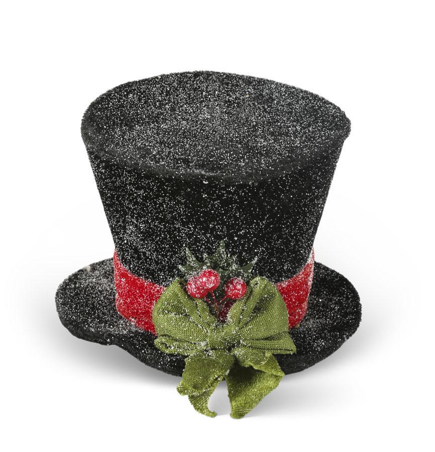 Small Black Snow Glittered Top Hat