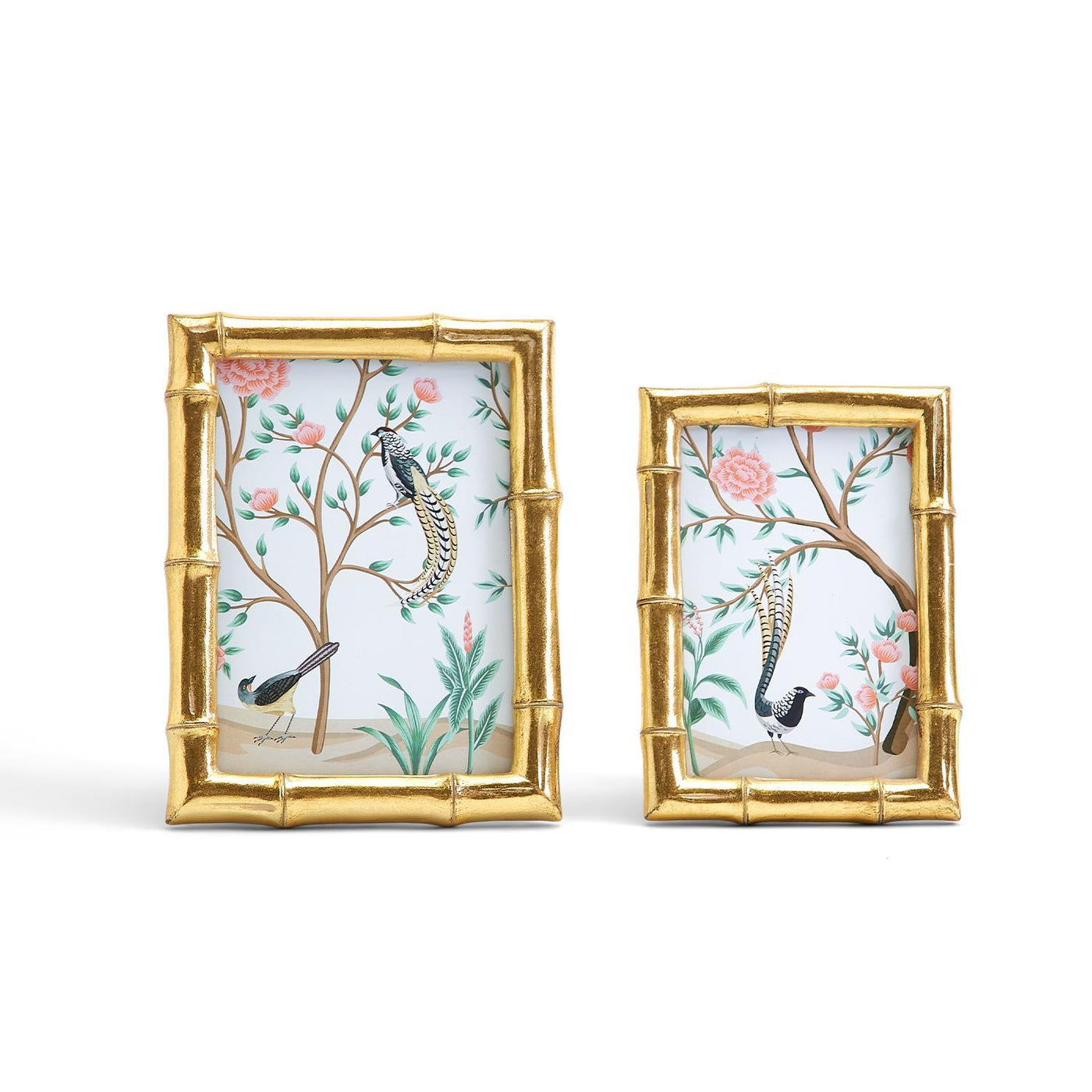 Gold Faux Bamboo Photo Frame with Flora and Fauna Art