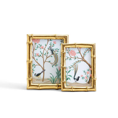 Gold Faux Bamboo Photo Frame with Flora and Fauna Art