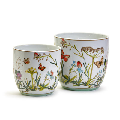 Butterfly Garden Cachepot / Planter with Drainage Hole - Porcelain