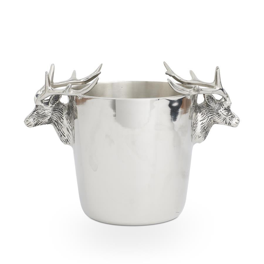 11.5 Inch Polished Silver Ice Bucket w/Deer Head Handles