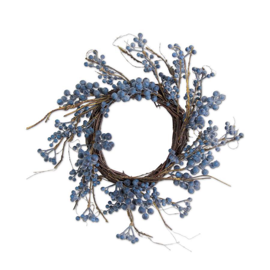 Powdered Blue Berry Wreath on Vine, 17"