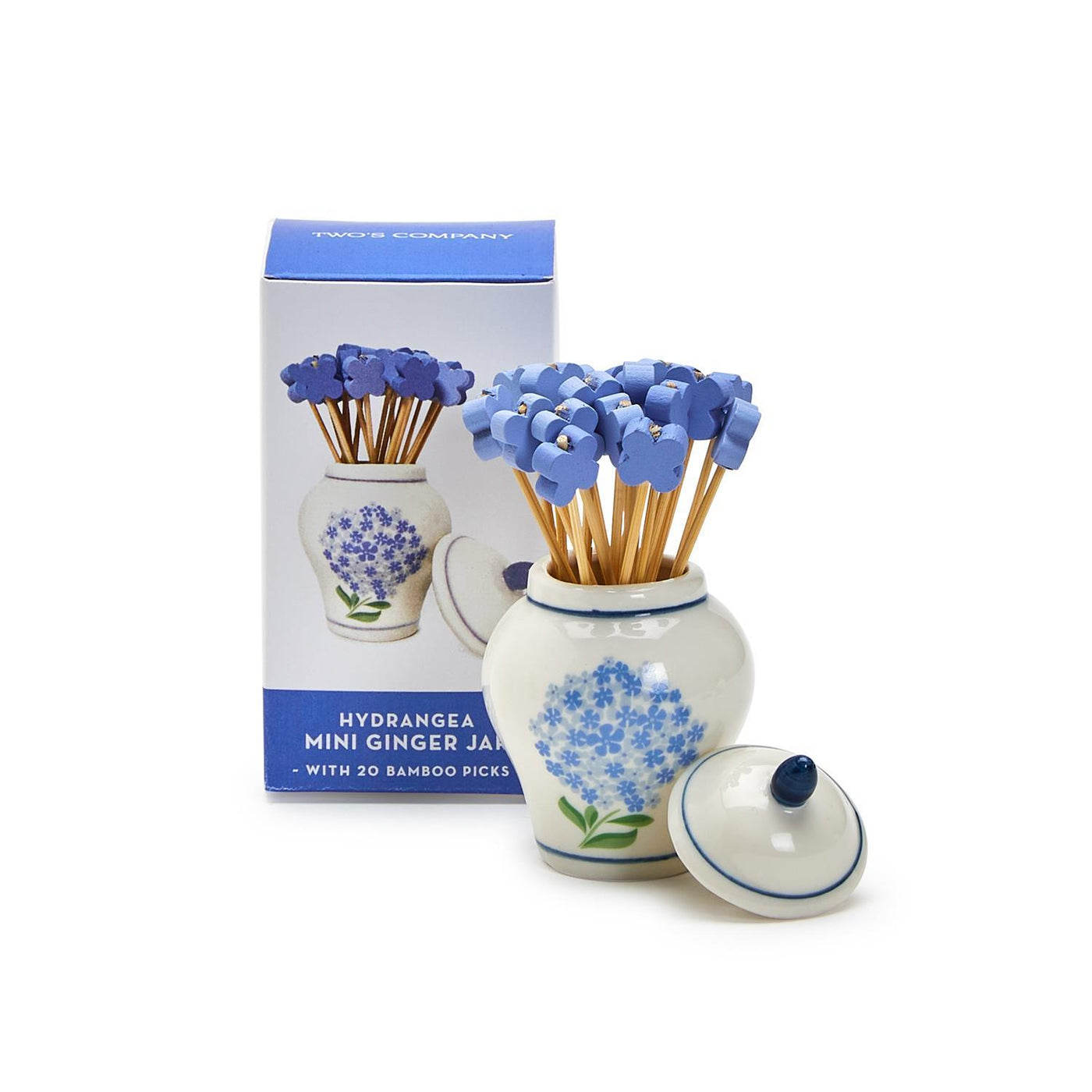 Hydrangea Ginger Jar with 20 Flower Shape Cocktail Picks in Gift Box