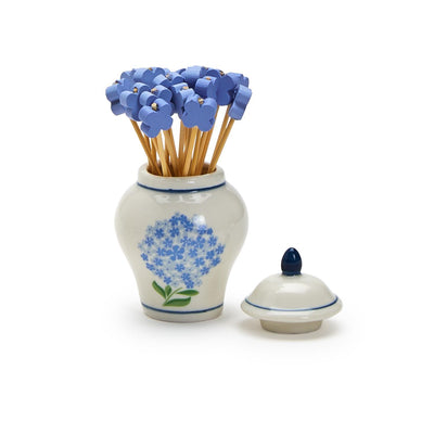 Hydrangea Ginger Jar with 20 Flower Shape Cocktail Picks in Gift Box