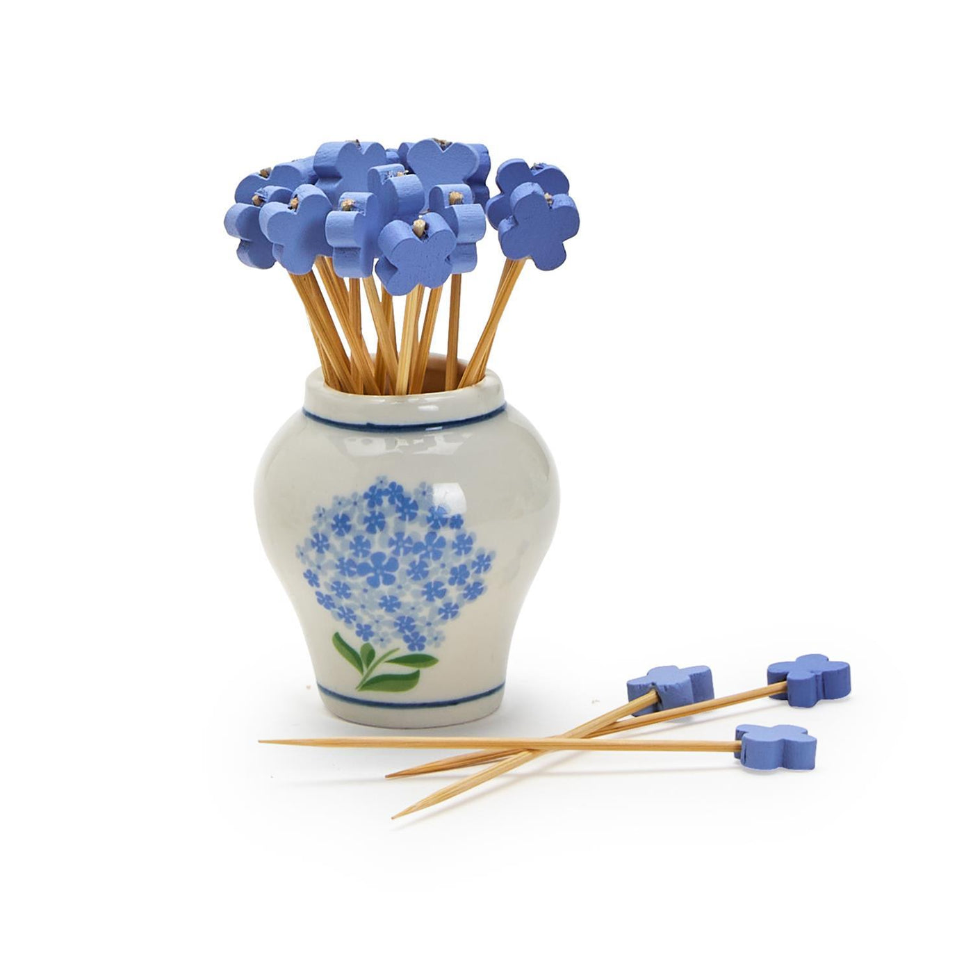 Hydrangea Ginger Jar with 20 Flower Shape Cocktail Picks in Gift Box