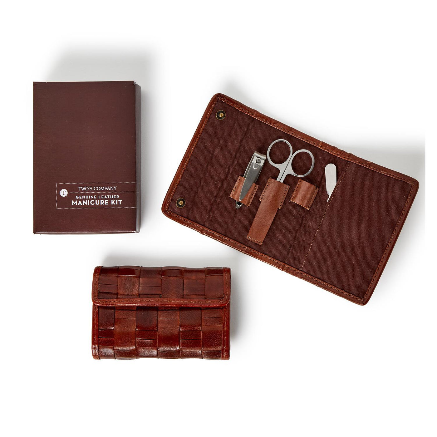 Woven Leather Well-Groomed 3 Pc Manicure Kit