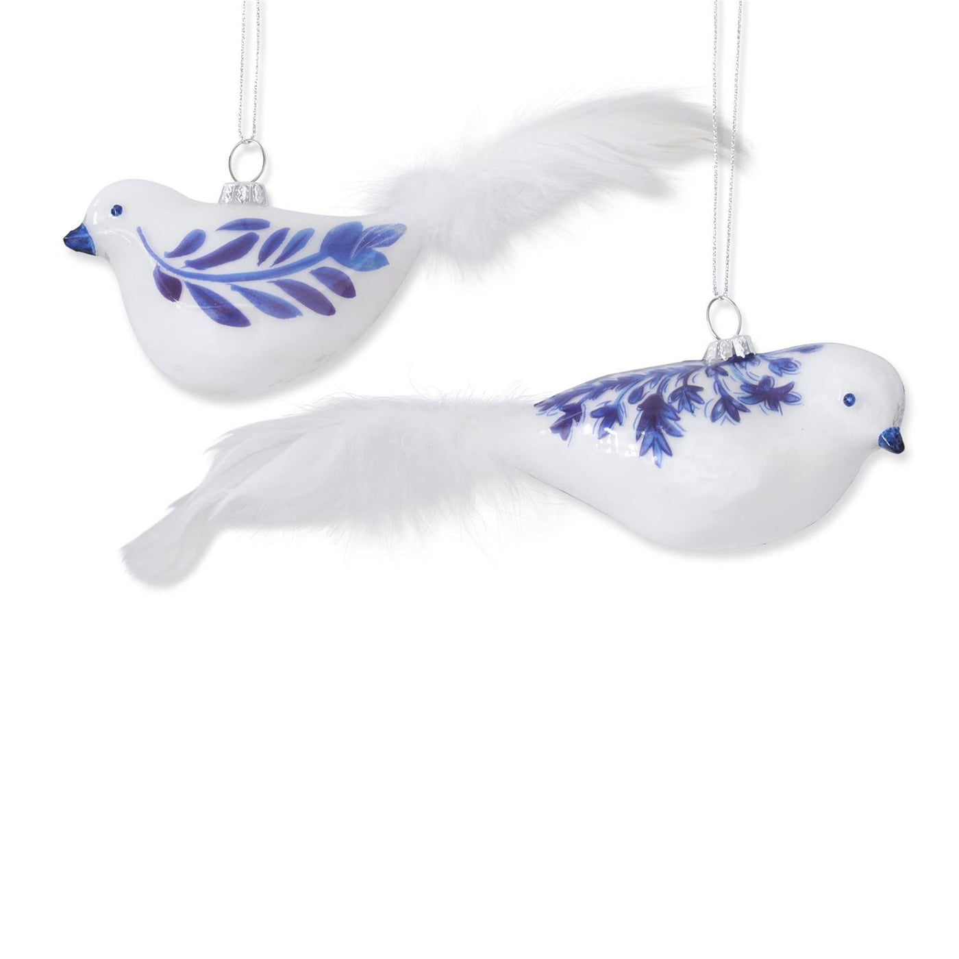 Blue and White Glass Bird Orn.