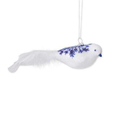 Blue and White Glass Bird Orn.