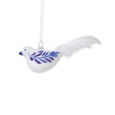 Blue and White Glass Bird Orn.