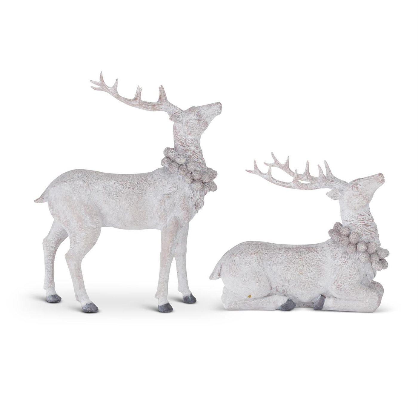 White Glitter Deer with Pinecone Wreath