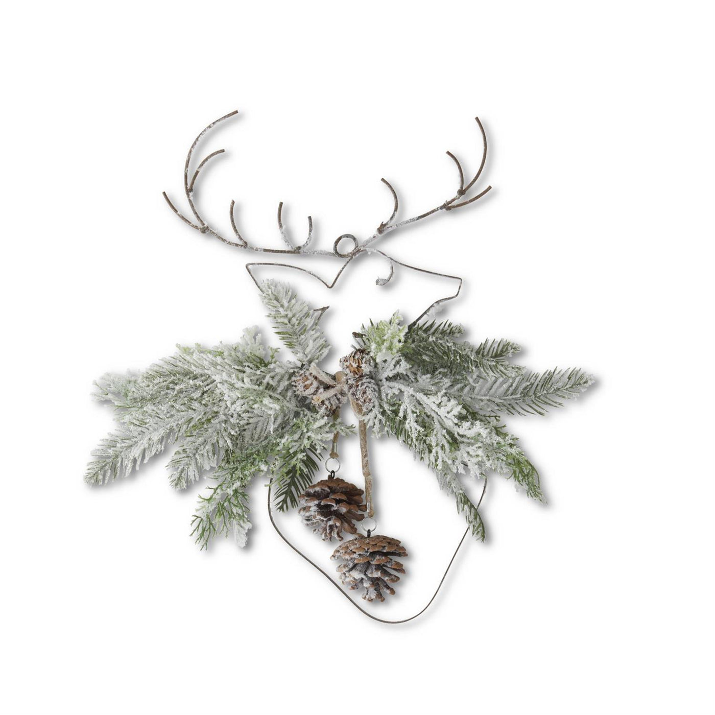 15.75" Metal Deer Bust Cutout with Snowy Stems and Glittered Pinecone