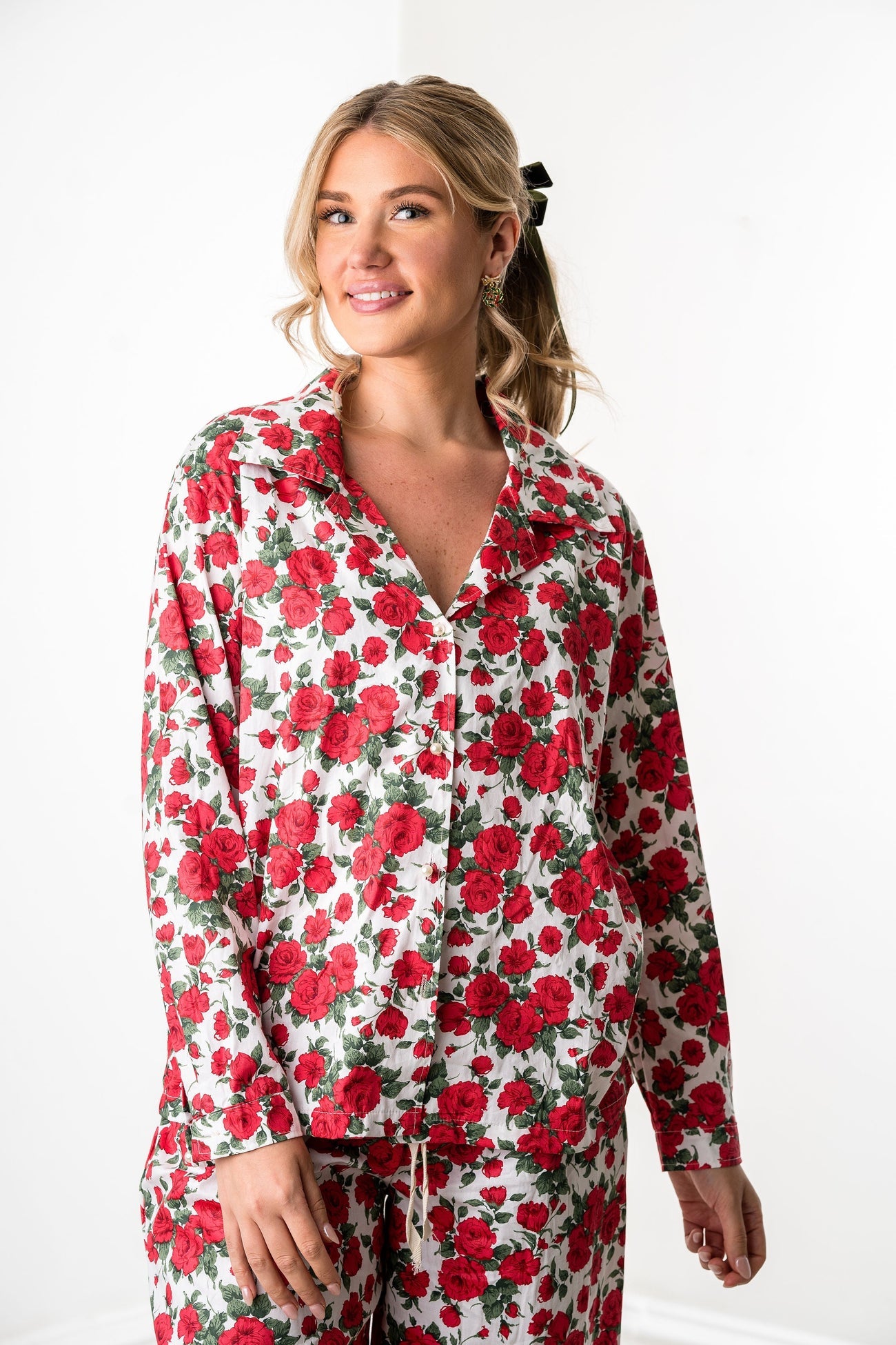 Fleur Button Down Pajamas - Top and Bottom