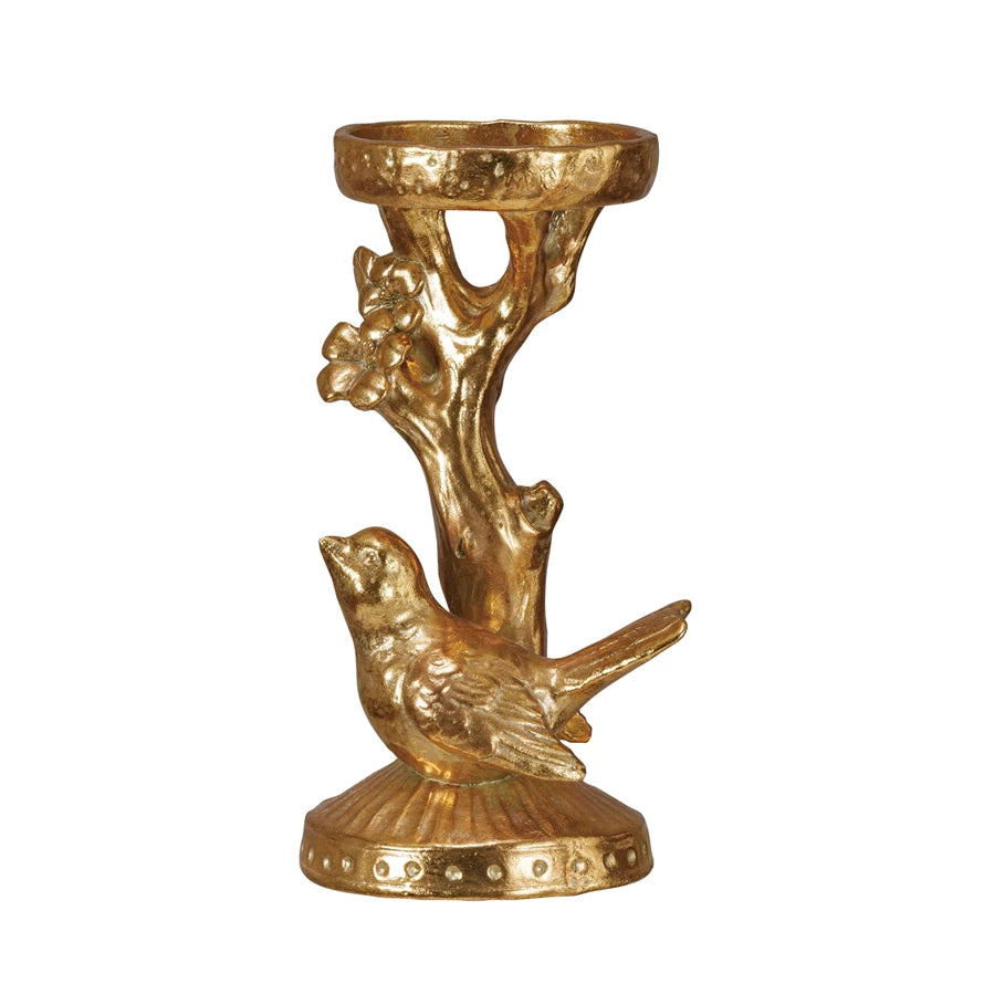 Gold Bird & Branch Candle Holder