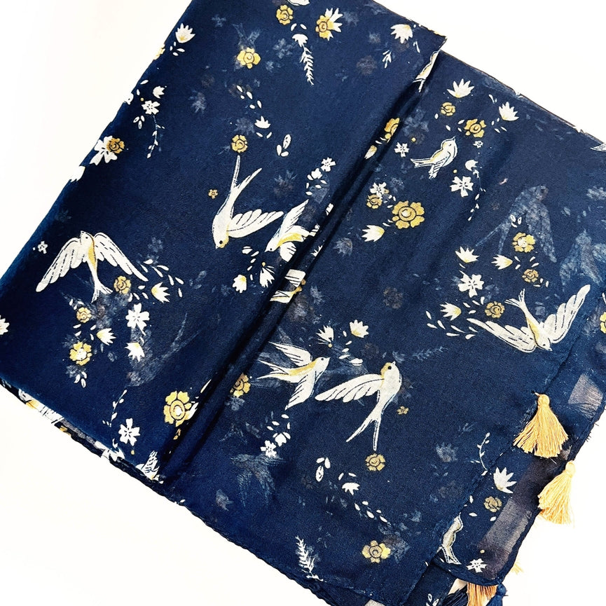 Swallow Bird Meadow Flowers Scarf