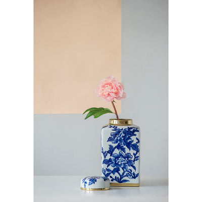 Blue and White Lidded Jar with Bird