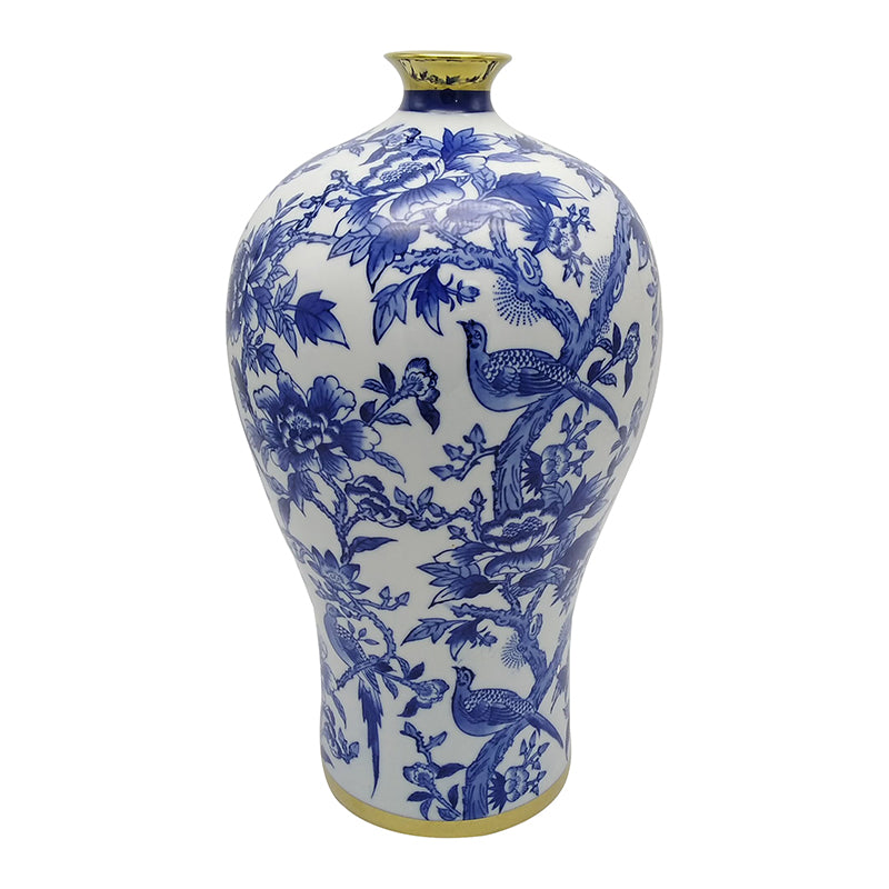 Tall Blue and White Chinoiserie Vase