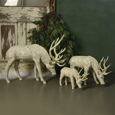 SCANDINAVIAN STAG GRAZING - SM - EMBROIDERED WHITE